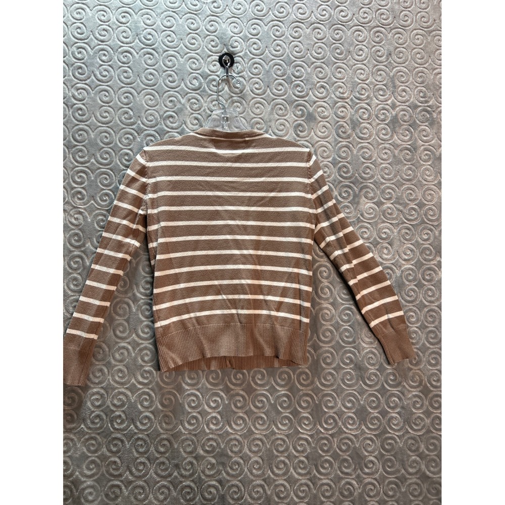 Papaya Womens Striped V Neck Button Cardigan Sweater Brown White Size M - Picture 5 of 5